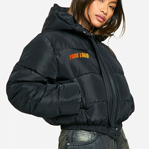 Custom Women Warm Down Jacket <b>Winter</b> Padding Puffer Jacket Custom <b>Quilted</b> Zip Short Crop Coat Ladies Puff Down Jacket - Product Image 1