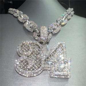 Colgante de aleación plateada estilo hip hop con incrustaciones de cristal, número 34, amuleto temático para hombre, regalo. - Product Image 2