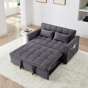Modern 54.33-Inch Versatile <b>Foldable</b> Velvet <b>Sofa</b> <b>Bed</b> Adjustable Back in 3 Lengths Gray-Pull Out <b>Bed</b> - Product Image 5