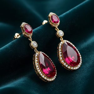 Pendientes de granate Hydro Round & Pear Drop de 8 mm |   Pendientes de Plata de Ley 925 Chapados en Oro de 18K, Joyería India Vintage a Precio de Mayoreo - Product Image 4