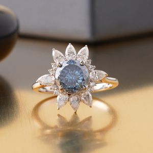 2.00 CT Fancy Blue Portuguese Cut Lab Grown Diamond <b>Ring</b> 14K <b>Gold</b> <b>Cocktail</b> Statement - Product Image 1