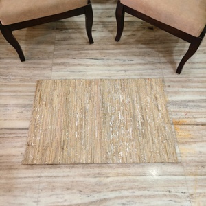 Alfombra Redonda de Bambú Natural, Ecológica y Decorativa para Muebles, Alfombra de Piel de Vaca, Color Marrón Natural y Blanco - Product Image 1