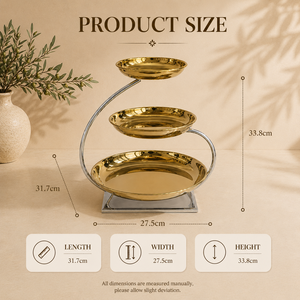 Elegant Gold Finish Three Tier Serving <b>Stand</b> with Stainless Steel Bowls Durable Display Rack for Desserts Snacks - Product Image 2