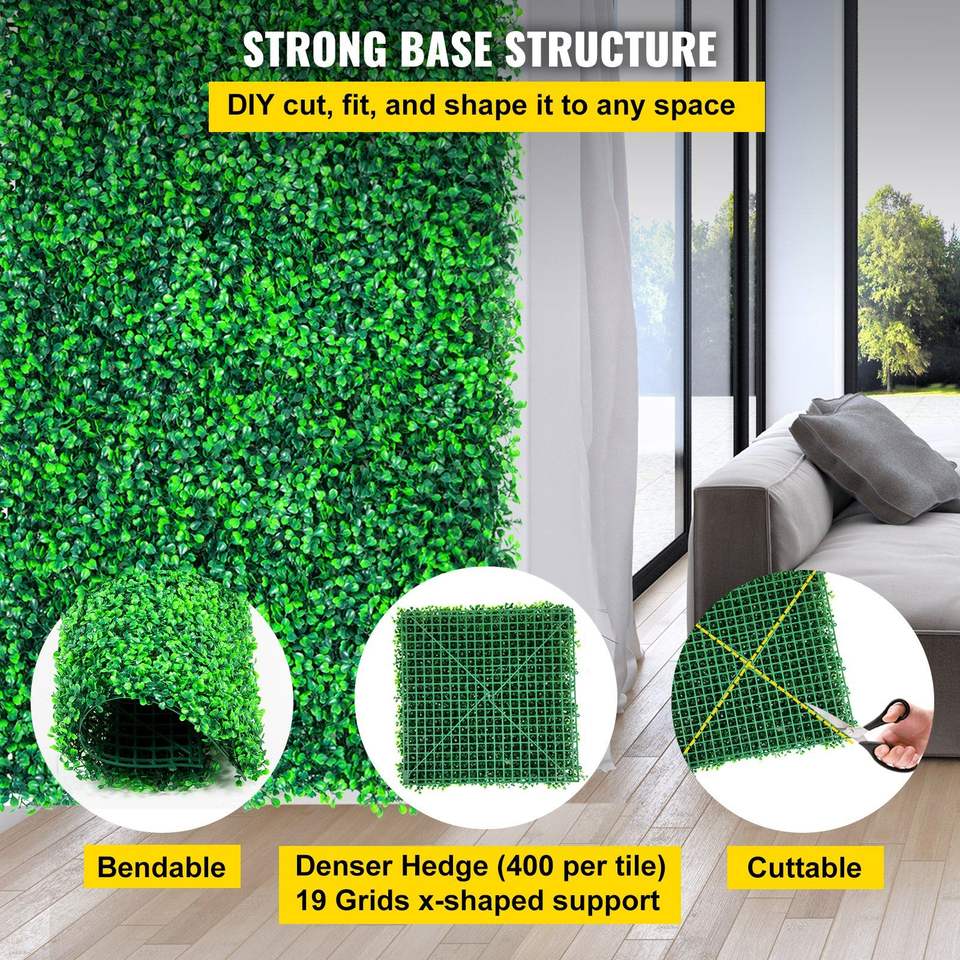 16 PCS 20"x20" PE Artificial Boxwood Hedge Wall Panels Indoor Outdoor Garden Fence Backyard Privacy Screen Decoration 1.6"