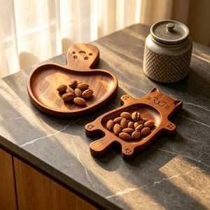Plateau de rangement et décoratif jetable en bois naturel gravé en forme d'animaux mignons pour salon, chambre et entrée - Product Image 4