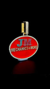 Pendentif lettre personnalisée de haute qualité bijoux glacés émail rouge plaqué or couleur personnalisée Moissanite diamant grand pendentif ovale - Product Image 3