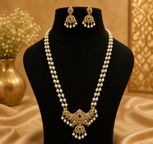 Juego de Collar y Aretes de Doble Capa con Baño de Oro de Diseño Clásico de la Mejor Calidad para Bodas, Fiestas y Compromisos para Mujer - Product Image 1