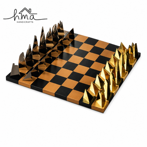 Luxury Brass <b>Chess</b> <b>Set</b> Brown Square <b>Wooden</b> Board Gold and Silver Colour Handmade Royal Strategy Game Decorative Tabletop Gift - Product Image 3