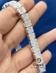 Gorgeous New Round Brilliant and <b>Baguette</b> Moissanite Diamond Iced Out Cluster Tennis <b>Bracelet</b> in 925 Sterling Silver - Product Image 6