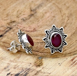 Boucles d'oreilles pendantes en rubis naturel, argent sterling 925, bijoux de créateur floraux faits à la main, luxe pour femmes - Product Image 3