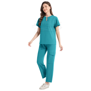Ensemble de blouses médicales pour femmes, col en V, en sergé, manches courtes, rose, Spandex/Polyester, uniformes d'hôpital, poches avec détection d'aiguilles pour le personnel médical - Product Image 6