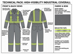 Combinaison de travail unisexe haute visibilité certifiée CE, en coton écologique, gris, avec bandes réfléchissantes, manches longues, uniforme de sécurité - Product Image 6