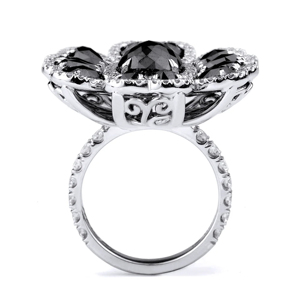 Luxury Flower Cocktail <b>Ring</b> With Black Oval Diamond 925 Silver Women's Party Jewelry - Product Image 3