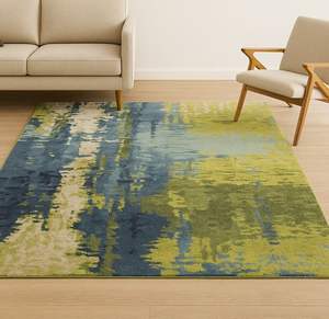 Tapis moderne à nœuds floraux, noué à la main, en laine et soie, écologique, avec envers antidérapant en latex, à poils plats, 1 pièce, usage commercial - Product Image 4