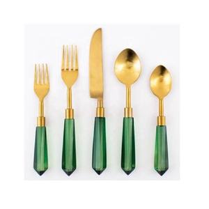 Ensemble de couverts traditionnels très vendu, acier inoxydable doré, poli miroir, manche brun, fourchette, cuillère, couteau, utilisation hôtelière - Product Image 5