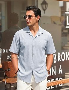 Aero Textured Mens Button <b>Down</b> Shirt Short Sleeve Cuban Shirts Lightweight Breathable Summer Beach Casual Shirt - Product Image 3