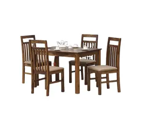 客厅家庭餐厅用芒果木制成的长方形餐桌，带4把靠垫椅，带红木饰面