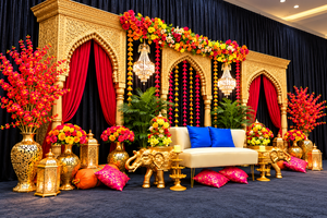 Marco de Fondo para Escenario de Boda Musulmana de Lujo con Grabados Dorados, Compre un Marco de Escenario para Boda Musulmana de Estilo Tradicional Marroquí en Australia - Product Image 2