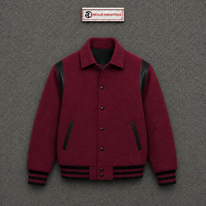 แจ็คเก็ตวาร์ซิตี้สีแดงเลือดหมูสไตล์คลาสสิกสำหรับผู้ชาย เสื้อผ้าสตรีทแวร์ระดับพรีเมียม ปกคอพับ กระดุมแถวเดียว ทรงปกติ เหมาะสำหรับใส่ในฤดูใบไม้ร่วง - Product Image 5