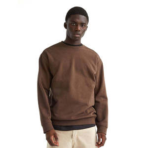 Men's <b>Brown</b> Crew Neck Pullover Sweatshirt Regular Fit Knitted Solid Color Casual Autumn Wear Long Sleeve - Product Image 3