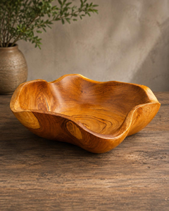 Bol de service en bois artisanal, bol décoratif en bois naturel, vaisselle rustique pour salade, fruits, collations, cuisine, salle à manger, maison - Product Image 1