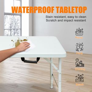 Tavolo Pieghevole Portatile da 120 cm per Uso Interno ed Esterno, Portata Massima 135 kg, Tavolo Bianco Pieghevole per Campeggio - Product Image 4