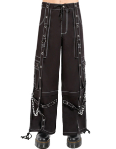 Custom Punk Gothic <b>Cargo</b> Pants <b>Men</b> Women Black <b>White</b> Contrast Stitching Wide Leg Bondage <b>Trousers</b> Chain Straps Y2K Streetwear - Product Image 4