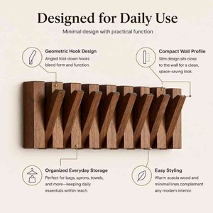 Acacia Wood Foldable <b>Wall</b> <b>Hook</b> Rack – Flip-Down Coat, Suit & <b>Key</b> Hanger (Space-Saving) - Product Image 5