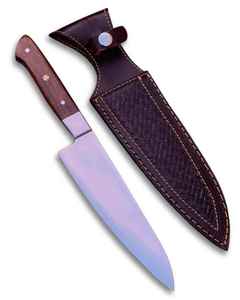 Couteau de chef professionnel de 8 pouces, manche ergonomique en bois personnalisé, couteau à découper avec étui en cuir tressé - Product Image 4