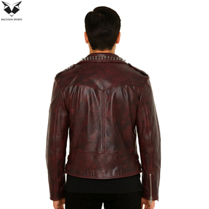 Outer Wear OEM ODM Service Unique Design Comfortable Slim Fit Maroon Rock <b>Star</b> Style Studded Leather <b>Jackets</b> Stand High Quality - Product Image 2