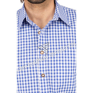 <b>Men</b> Blue&<b>White</b> Gingham <b>Short</b>-<b>Sleeve</b> <b>Shirt</b> Turn Down Collar Casual Bavarian Oktoberfest Plaid <b>Shirt</b> - Product Image 5