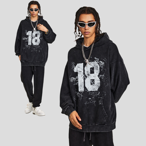 Sweat à capuche tendance automne pour homme 380G, style rétro américain, délavé, 100% coton, imprimé numérique, doublé - Product Image 5