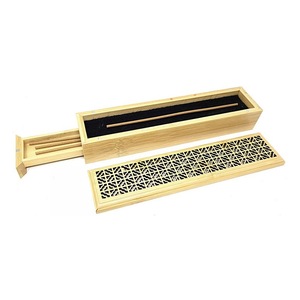 Long Bamboo Incense Burner Box with Carved <b>Lattice</b> Lid - Product Image 4
