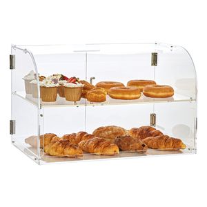 Vetrina Espositiva per Pasticceria a 2 Livelli in Acrilico con Accesso Posteriore e Lati Rimovibili per Centri Commerciali e Negozi - Product Image 1