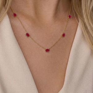 Collier en or avec rubis naturel, collier ovale en rubis, chaîne délicate en pierre précieuse rouge, bijou pierre de naissance de juillet, cadeau pour elle - Product Image 4