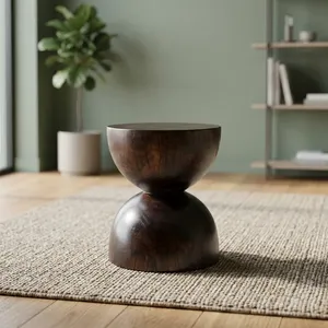 Table basse en bois minimaliste, faite à la main, mobilier moderne pour salon, base en bois massif, design rond - Product Image 3