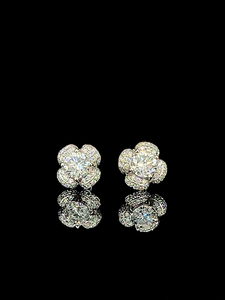 High Polish Flower Lab Grown Diamond Stud <b>Earrings</b> in <b>Solid</b> 925 Sterling <b>Silver</b> with 2.65CT EF Color Diamonds Classic <b>Earrings</b> - Product Image 1