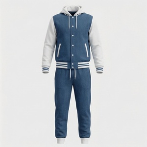 Unisex Blue Hooded <b>Tracksuit</b> With <b>White</b> Sleeves And Side Pockets Casual Sportswear For Adults Autumn Wear - Product Image 1