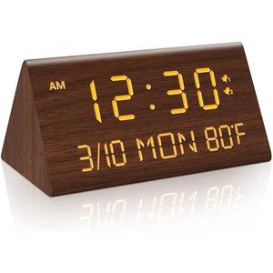 Sveglia Digitale in Legno 12/24H con Dimmer 0-100%, 2 Impostazioni di Allarme (Modalità Giorno Settimanale/Quotidiana), Snooze 9 Minuti, Temperatura, da Scrivania/Tavolo - Product Image 3