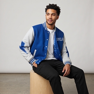 Veste universitaire Dumela pour homme, bleu gris, logo brodé sur le devant, coupe classique, vêtements d'extérieur décontractés pour l'hiver, coupe-vent - Product Image 4
