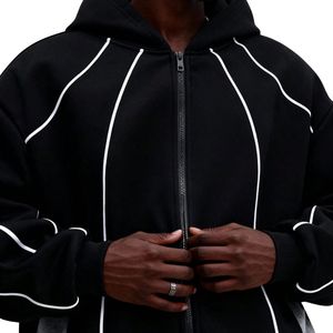 Sudadera con capucha de invierno para hombre OEM, de algodón grueso de 280 gramos, antiarrugas, lisa, con cremallera, estilo urbano, personalizada, oversize, con contraste. - Product Image 4