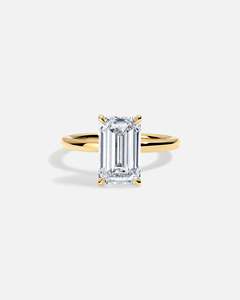 Bagues de fiançailles unisexes de luxe en or 14 carats avec diamant de laboratoire taille émeraude serti à griffes, certifié IGI, HPHT CVD, créé en laboratoire - Product Image 1