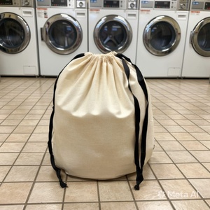 Canvas <b>Drawstring</b> <b>Laundry</b> <b>Bag</b> White Reusable Storage Tote Home & Hotel Use - Product Image 1