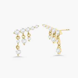 Diamond Ear Climber 14K 18K Solid Gold Round Cut Lab Grown Minimalist Everyday Wear Elegant Modern Push <b>Back</b> Jewelry Manufacture - Product Image 5
