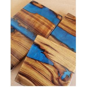 ถาดรองแก้วไม้อีพ็อกซี่เรซินสีฟ้าถาดรองแก้วทรงสี่เหลี่ยมและอีพอกซี่เรซินและบ้านและโรงแรมและร้านอาหาร - Product Image 1