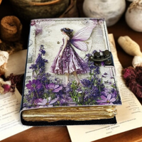 Livre de Sorcellerie Classique Fait Main en Cuir avec Motifs de Fleurs de Lavande, Grimoire des Ombres avec Serrure, Journal de Lecture Magique Wiccan Pagan
