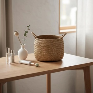 Round seagrass <b>basket</b> with 2 handles Handmade <b>Storage</b> <b>Basket</b> Wholesale eco-friendly Made in Vietnam - Product Image 6