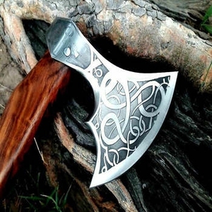 High Quality Industrial Stainless Steel Damascus Flat Backed Handmade Pizza Cutter <b>Axe</b> Head 2 2/5-Inch Rose Wood <b>Handle</b> ZA - Product Image 3