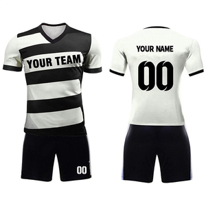 Conjunto de Uniforme de Fútbol Personalizado para Hombre 2026, Camiseta Deportiva a Rayas Negras y Blancas con Cuello en V, Manga Corta, Poliéster que Absorbe la Humedad, Uniforme para Adultos en Venta - Product Image 2