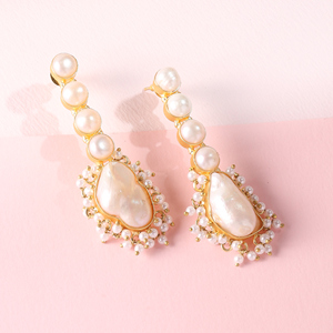 Pendientes de Perlas Barrocas de Agua Dulce con Baño de Oro de 14K, Diseño de Gota Hecho a Mano para Mujer, Joyería de Lujo, Regalo para Ocasiones Especiales - Product Image 1